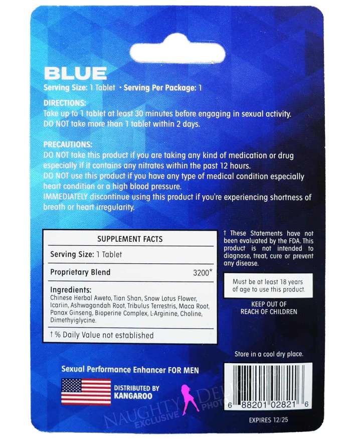 Kangaroo Blue for Men Sex Supplement (Lot Exp: 12/2026, CLOSEOUT SALE)