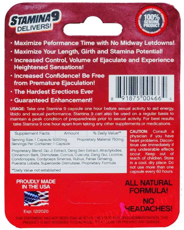 Stamina 9 5000 Male Sex Supplement (Lot Exp: 12/2024, CLOSEOUT SALE)