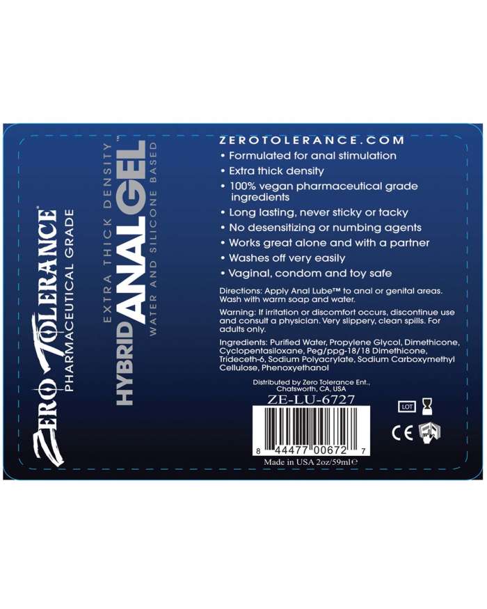 Zero Tolerance Anal Gel Extra-Thick Hybrid Lubricant